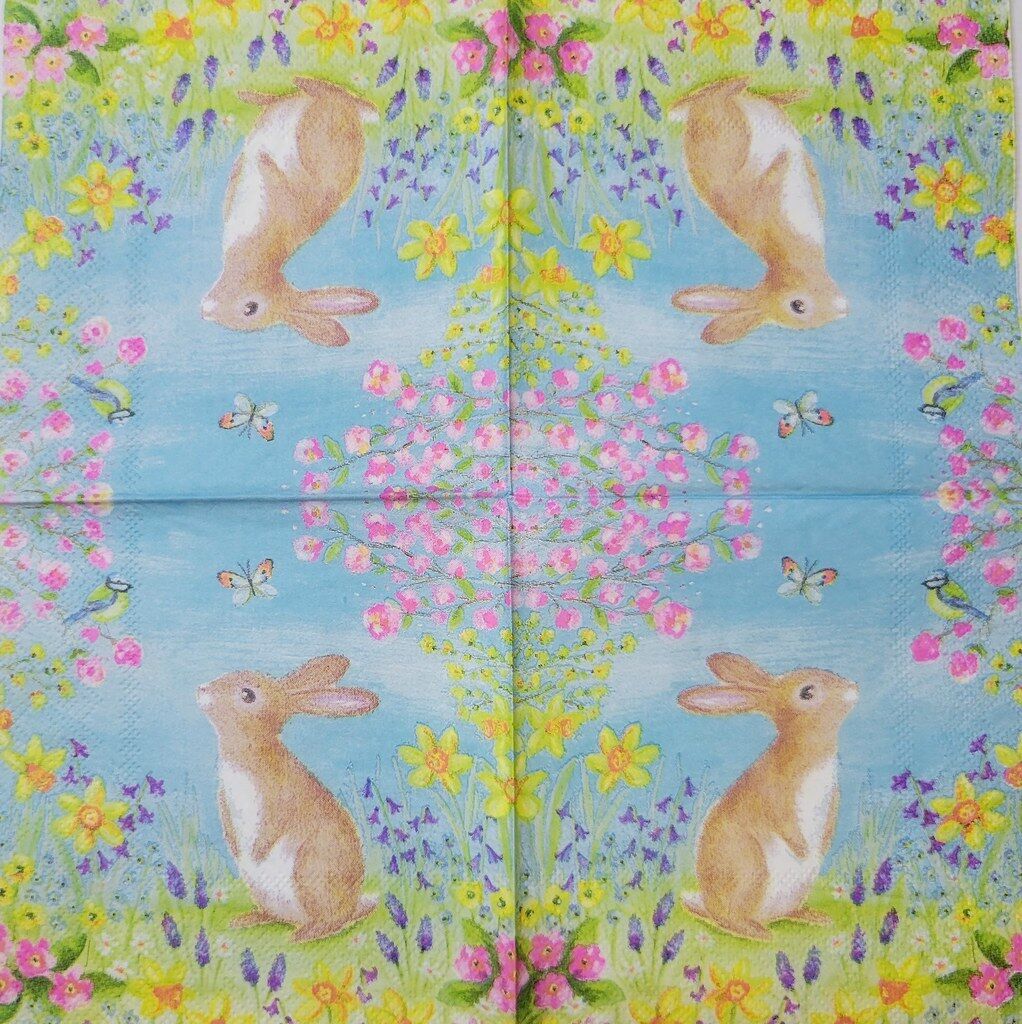 TWO Individual Paper Cocktail Decoupage Napkins - 2328 Spring Brown Bunny