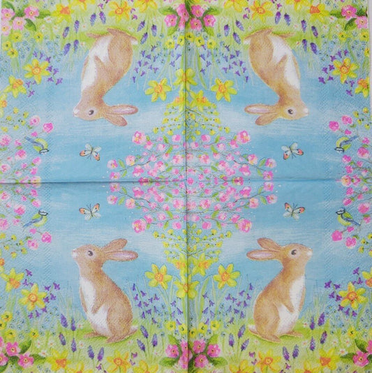 TWO Individual Paper Cocktail Decoupage Napkins - 2328 Spring Brown Bunny