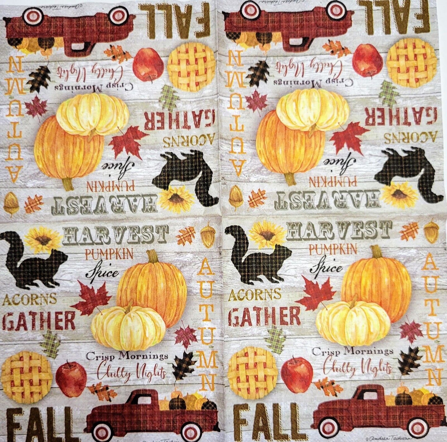 2 Individual Paper Cocktail Decoupage Napkins - 2081 Autumn Wordplay