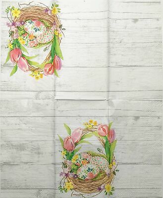 TWO Individual Paper Guest Decoupage Napkins - 1881 Pastel Dressed Easter Basket