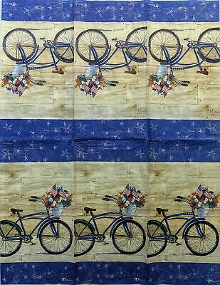 TWO Individual Paper Guest Decoupage Napkins -1480 Wooden USA Bicycle w/ Flowers