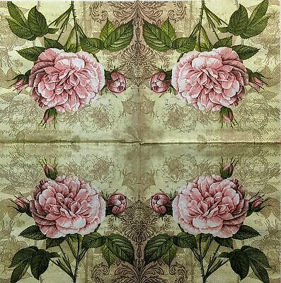 TWO Individual Paper Lunch Decoupage Napkins - 1371 Vintage Rose with Buds