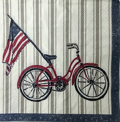 TWO Individual Paper Cocktail Decoupage Napkins - 1526 Patriotic Red Bicycle