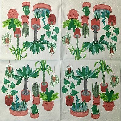 TWO Individual Paper Cocktail Decoupage Napkins - 1523 Potted Plants