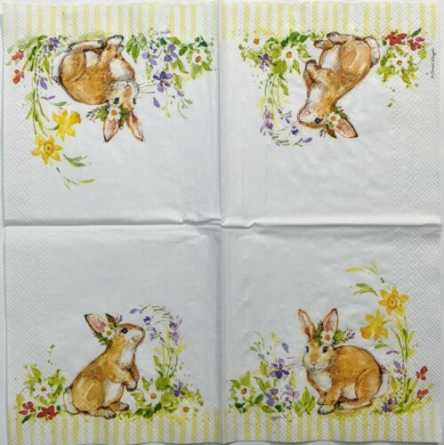 TWO Individual Paper Cocktail Decoupage Napkins -Lovely Bunny Easter Spring 1174