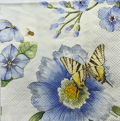 TWO Individual Paper Cocktail Decoupage Napkins - 1426 Blue Meadow Butterfly