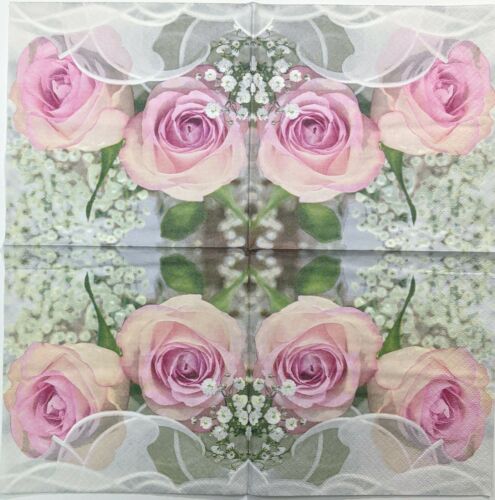 TWO Individual Paper Lunch Decoupage Napkins - Ambiance Romantique Rose 1197