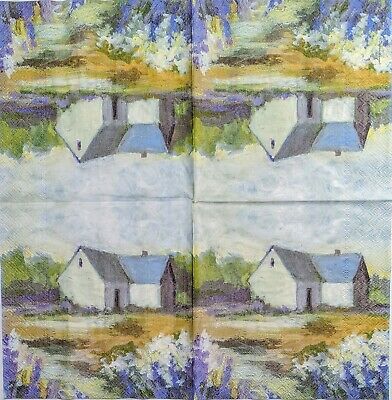 TWO Individual Paper Lunch Decoupage Napkins - 1964 Impressionist Country Home