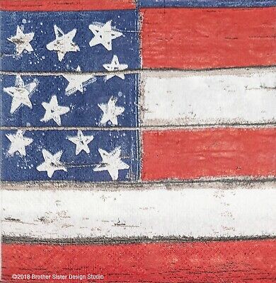 TWO Individual Paper Cocktail Decoupage Napkins - 2000 Wooden American Flag