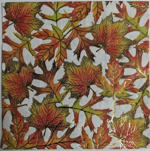 TWO Individual Paper Lunch Decoupage Napkins - Autumn Foil Leaf 1041