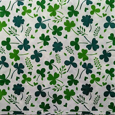 2 Individual Paper Lunch Decoupage Napkins- 805 Happy St Patrick's Day Shamrocks