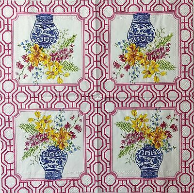 TWO Individual Paper Cocktail Decoupage Napkins - 1545 Flower Bouquet in Urn