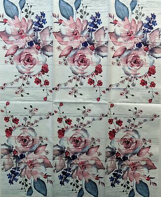 TWO Individual Paper Guest Decoupage Napkins - 1462 Patriotic Posies on Wood