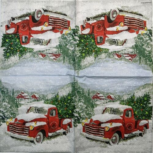 TWO Individual Paper Lunch Decoupage Napkins - Christmas Red Truck 1348