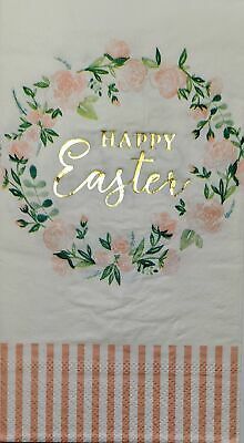 TWO Individual Paper Guest Decoupage Napkins - 1874 Foil Happy Easter Wreath