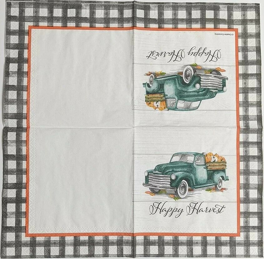 TWO Individual Paper Lunch Decoupage Napkins - Happy Harvest Truck 1038