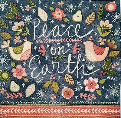 TWO Individual Paper Lunch Decoupage Napkins - 1749 Peace on Earth Medley