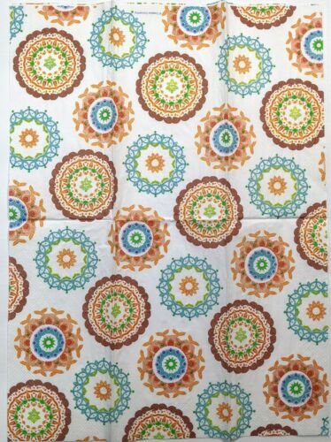 TWO Individual Paper Guest Decoupage Napkins-Colorful Mandalas Orange 1095