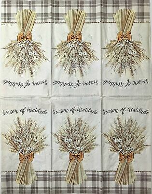 TWO Individual Paper Guest Decoupage Napkins - 1638 Wheat Harvest Gratitude