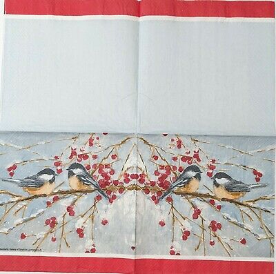 TWO Individual Paper Lunch Decoupage Napkins - 1715 Winter Berry Birds