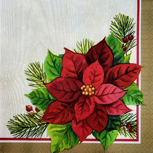 TWO Individual Paper Lunch Decoupage Napkins - 2130 Poinsettia Hearth with Holly