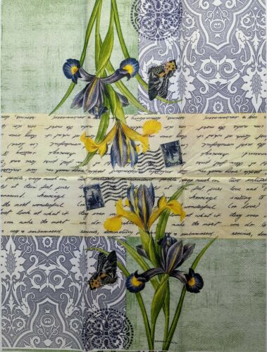 TWO Individual Paper Guest Decoupage Napkins - Scripted Iris Love 1306