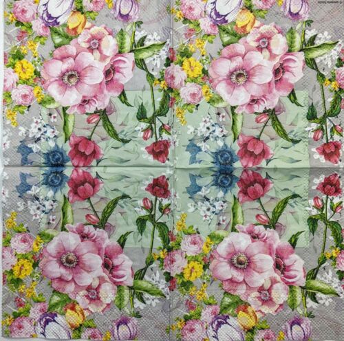 TWO Individual Paper Cocktail Decoupage Napkins-Meghan Colorful Pink Blooms 1150