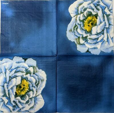 TWO Individual Paper Lunch Decoupage Napkins - 1611 Blue Peony