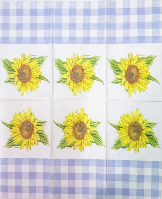 TWO Individual Paper Guest Decoupage Napkins - 2106 Sunflower & Blue Check