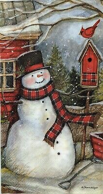 TWO Individual Paper Guest Decoupage Napkins - 1736 Snowman Barn