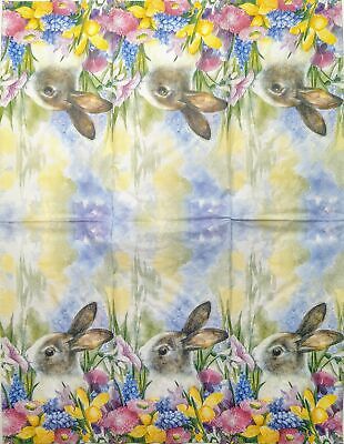 TWO Individual Paper Guest Decoupage Napkins-1883 Easter Bunny in Vibrant Meadow