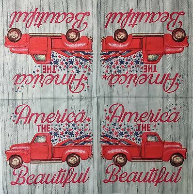 TWO Individual Paper Cocktail Decoupage Napkins-1525 America The Beautiful Truck