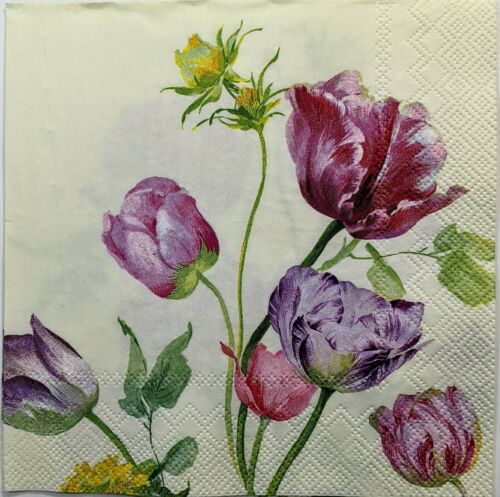 TWO Individual Paper Lunch Decoupage Napkins - Helen Cream Tulips 1164