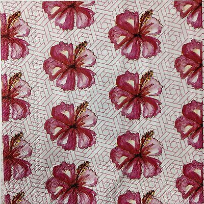 TWO Individual Paper Cocktail Decoupage Napkins - 1591 Deco Hibiscus