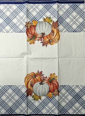 TWO Individual Paper Guest Decoupage Napkins - 1628 Pumpkins and Blue Plaid