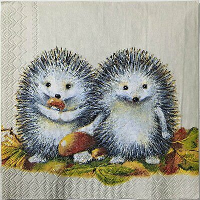 TWO Individual Paper Cocktail Decoupage Napkins - 1594 Fall Hedgehog Friends