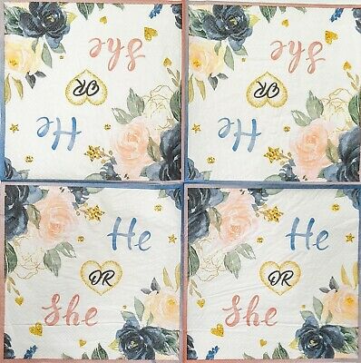 TWO Individual Paper Lunch Decoupage Napkins - 1905 He or She Pink Navy