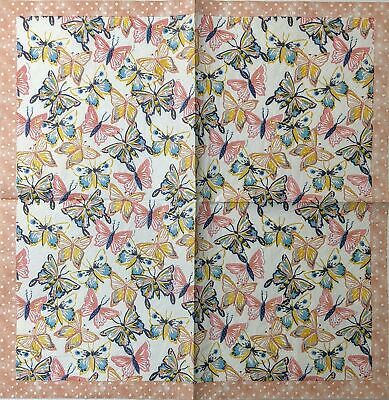 TWO Individual Paper Cocktail Decoupage Napkins- 1541 Pink Polka Dot Butterflies