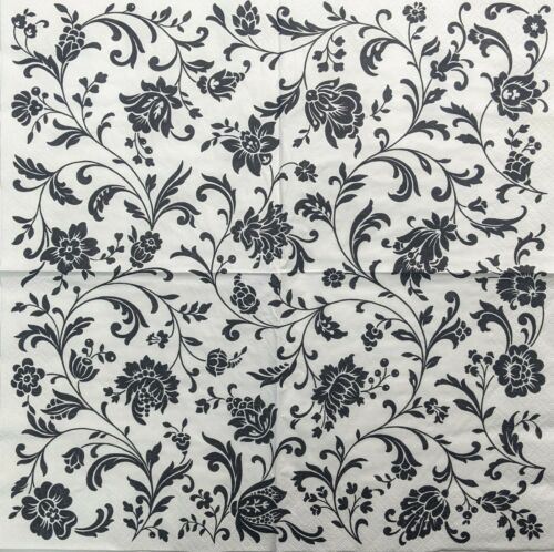 TWO Individual Paper Lunch Decoupage Napkins - Arabesque White & Black 1203