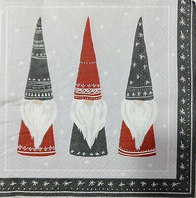 TWO Individual Paper Cocktail Decoupage Napkins - 1657 Christmas Gnomes