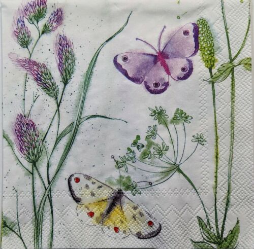 TWO Individual Paper Cocktail Decoupage Napkins - Hilda Spring Butterflies 1248