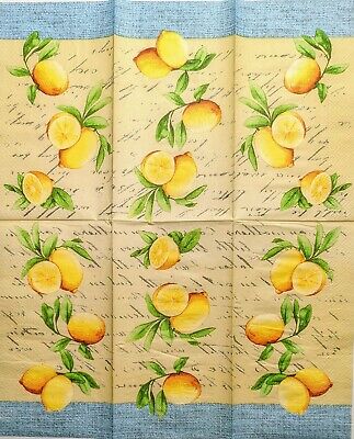 TWO Individual Paper Guest Decoupage Napkins - 1797 Lemon Pucker Script