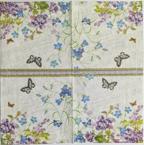 TWO Individual Paper Lunch Decoupage Napkins - Romantic Musical Butterflies 1060