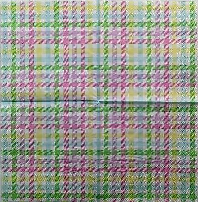 TWO Individual Paper Cocktail Decoupage Napkins - 1429 Pastel Checkered Print