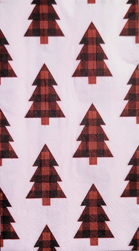 TWO Individual Paper Guest Decoupage Napkins - 2244 Red Checkered Christmas Tree