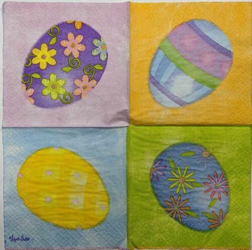 TWO Individual Paper Cocktail Decoupage Napkins- Springtime Eggs 1138