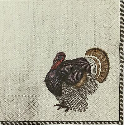 TWO Individual Paper Cocktail Decoupage Napkins - 1653 Thomas Thanksgiving Bird