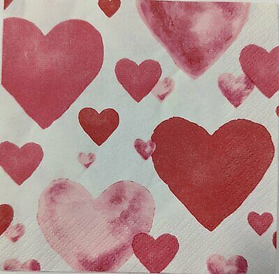 TWO Individual Paper Cocktail Decoupage Napkins - 1755 Valentine Heart Collage