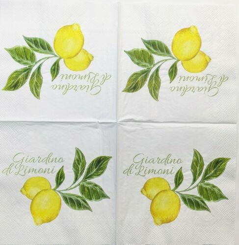 2 Individual Paper Lunch Decoupage Napkins-Giardino di Limoni Lemon Garden 1099