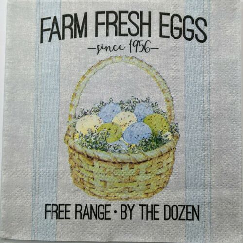 TWO Individual Paper Cocktail Decoupage Napkins- Farm Fresh Eggs Stripes 1285